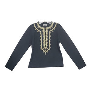 Carducci Womens Brocade Jacquard Sweater Long Sleeve Crew Neck Black